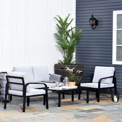 Outsunny 4pcs Garden Sectional Loveseat Chairs Table Furniture w/ Cushion, Black
