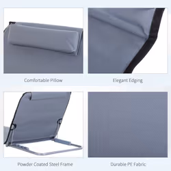 Outsunny 2 Pieces Outdoor Beach Mat Steel Reclining Chair Set w/ Pillow Grey - Additional view 5