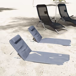Outsunny 2 Pieces Outdoor Beach Mat Steel Reclining Chair Set w/ Pillow Grey - Additional view 7