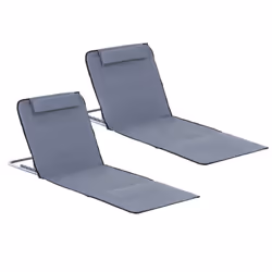 Outsunny 2 Pieces Outdoor Beach Mat Steel Reclining Chair Set w/ Pillow Grey - Additional view 8