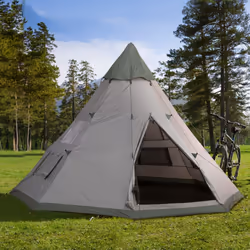 Outsunny 6-7 Person Large Family Party Camping Tent W/ Carrying Bag, Grey