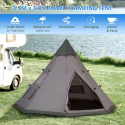 Outsunny 6-7 Person Large Family Party Camping Tent W/ Carrying Bag, Grey
