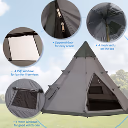 Outsunny 6-7 Person Large Family Party Camping Tent W/ Carrying Bag, Grey