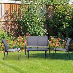 Outsunny 4pcs Patio Furniture Set Garden Sofa Glass Top Coffee Table Grey