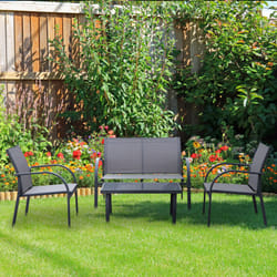 Outsunny 4pcs Patio Furniture Set Garden Sofa Glass Top Coffee Table Grey