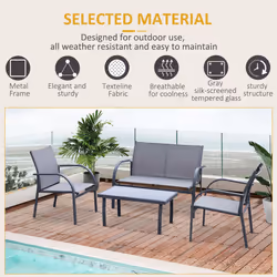 Outsunny 4pcs Patio Furniture Set Garden Sofa Glass Top Coffee Table Grey - Additional view 4
