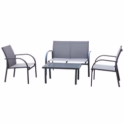 Outsunny 4pcs Patio Furniture Set Garden Sofa Glass Top Coffee Table Grey - Additional view 8