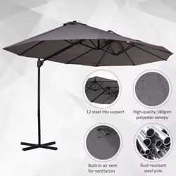Outsunny Double Canopy Offset Parasol Umbrella Garden Shade Steel Canopy Grey