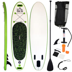HOMCOM Inflatable Green & White Paddle Board | Surfboard With Paddle, Fix Bag, Air Pump, Fin & Backpack