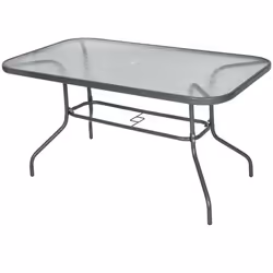 Outsunny Metal Garden Dining Table Outdoor Patio w/ Glass, Umbrella Hole