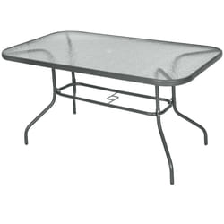 Outsunny Metal Garden Dining Table Outdoor Patio w/ Glass, Umbrella Hole