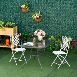 Outsunny Metal Garden Dining Table Outdoor Patio w/ Glass, Umbrella Hole