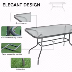 Outsunny Metal Garden Dining Table Outdoor Patio w/ Glass, Umbrella Hole - Additional view 4