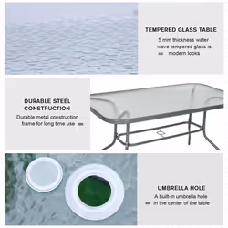 Outsunny Metal Garden Dining Table Outdoor Patio w/ Glass, Umbrella Hole - Additional view 5