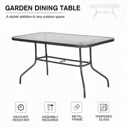 Outsunny Metal Garden Dining Table Outdoor Patio w/ Glass, Umbrella Hole - Additional view 6