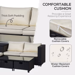 Outsunny 4Pcs Patio Rattan Sofa Garden Furniture Set Table w/ Cushions Black