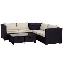 Outsunny 4Pcs Patio Rattan Sofa Garden Furniture Set Table w/ Cushions Black - Additional view 8