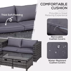 Outsunny 4Pcs Patio Rattan Sofa Garden Furniture Set Table w/ Cushions Grey