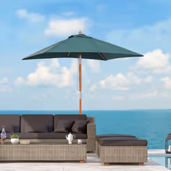 Outsunny Wooden Patio Umbrella Market Parasol Outdoor Sunshade 6 Ribs Green