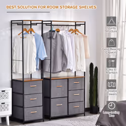 HOMCOM Storage Coat Rack Hallway Bedroom Organiser Shelves w/ Hanger, 5 Drawer