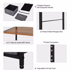 HOMCOM Storage Coat Rack Hallway Bedroom Organiser Shelves w/ Hanger, 5 Drawer - Additional view 5
