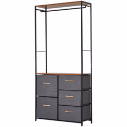 HOMCOM Storage Coat Rack Hallway Bedroom Organiser Shelves w/ Hanger, 5 Drawer - Additional view 8