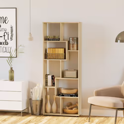 HOMCOM Multipurpose 8-Grid Bookshelf Decorative Shelf, Bathroom, Kitchen Oak