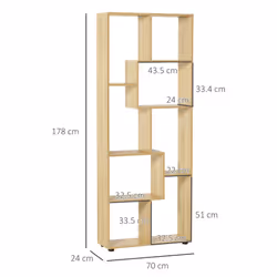 HOMCOM Multipurpose 8-Grid Bookshelf Decorative Shelf, Bathroom, Kitchen Oak