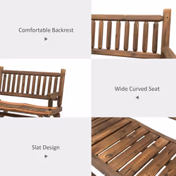 Outsunny Fir Wood Rocking Bench Wooden Patio 2-Person Outdoor Rocker Brown