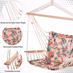 Outsunny Hammock Hanging Rope Chair Swing w/Cushion 100KG Multicolour Flower