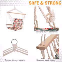 Outsunny Hammock Hanging Rope Chair Swing w/Cushion 100KG Multicolour Flower