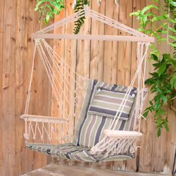 Outsunny Hammock Hanging Rope Chair Swing w/Cushion 100KG Multicolour Stripe