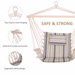 Outsunny Hammock Hanging Rope Chair Swing w/Cushion 100KG Multicolour Stripe