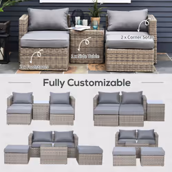 Outsunny 5 Pcs Rattan Garden Furniture Set Single Sofa Stool Coffee Table - Additional view 5
