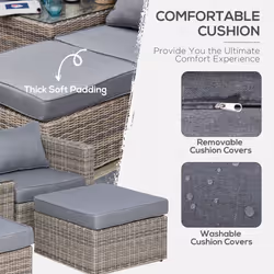 Outsunny 5 Pcs Rattan Garden Furniture Set Single Sofa Stool Coffee Table - Additional view 6