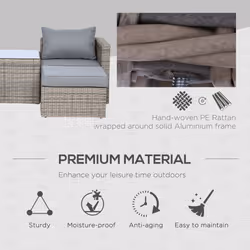 Outsunny 5 Pcs Rattan Garden Furniture Set Single Sofa Stool Coffee Table - Additional view 7