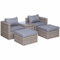 Outsunny 5 Pcs Rattan Garden Furniture Set Single Sofa Stool Coffee Table - Additional view 8