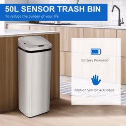 HOMCOM 50L Infrared Automatic Motion Sensor Dustbin Stainless Steel Trash Can
