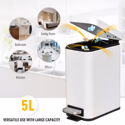 HOMCOM 5L Steel Waste Trash Can Pedal Rubbish Garbage Storage Bucket White