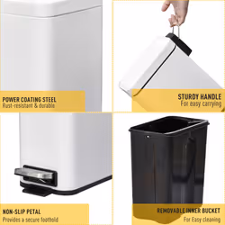 HOMCOM 5L Steel Waste Trash Can Pedal Rubbish Garbage Storage Bucket White - Additional view 5