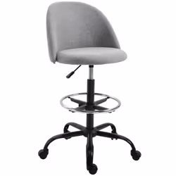 Vinsetto Draughtsman Chair Home Office Ergonomic 5 Wheels Padded Seat Grey