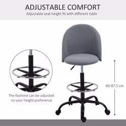 Vinsetto Draughtsman Chair Home Office Ergonomic 5 Wheels Padded Seat Grey