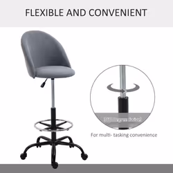 Vinsetto Draughtsman Chair Home Office Ergonomic 5 Wheels Padded Seat Grey
