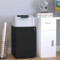 Vinsetto 3 Drawer Metal Filing Cabinet Lockable 5 Wheels Under Desk Black