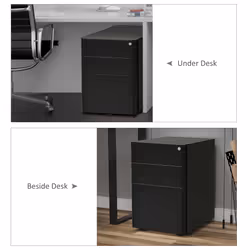 Vinsetto 3 Drawer Metal Filing Cabinet Lockable 5 Wheels Under Desk Black