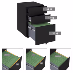 Vinsetto 3 Drawer Metal Filing Cabinet Lockable 5 Wheels Under Desk Black - Additional view 6