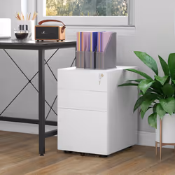 Vinsetto 3 Drawer Metal Filing Cabinet Lockable 5 Wheels Under Desk White