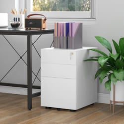 Vinsetto 3 Drawer Metal Filing Cabinet Lockable 5 Wheels Under Desk White