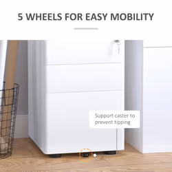 Vinsetto 3 Drawer Metal Filing Cabinet Lockable 5 Wheels Under Desk White - Additional view 4