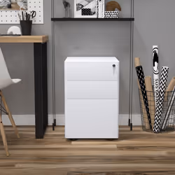 Vinsetto 3 Drawer Metal Filing Cabinet Lockable 5 Wheels Under Desk White - Additional view 7